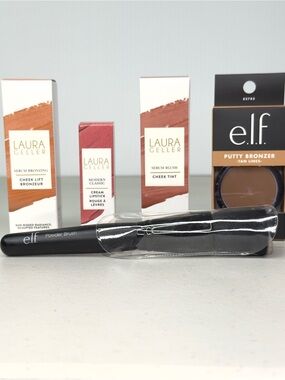 Laura Geller + e.l.f. Makeup Bundle Bronzer Blush Lipstick Brush NEW
